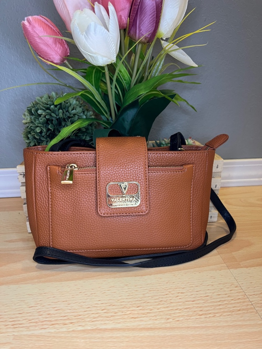 Valentina Genuine Leather Tan Crossbody